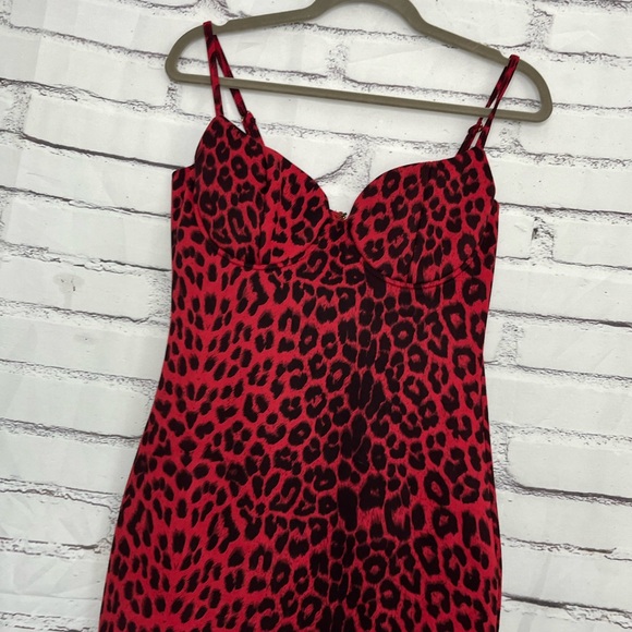 AKIRA Red Leopard Bodycon Bustier Mini Dress Women’s Medium Spaghetti Strap Cute - Picture 6 of 13